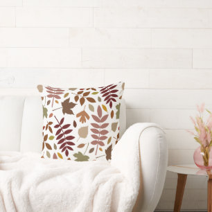 Fallen Leaves Lg Pattern Fall Colors on White Throw Pillow