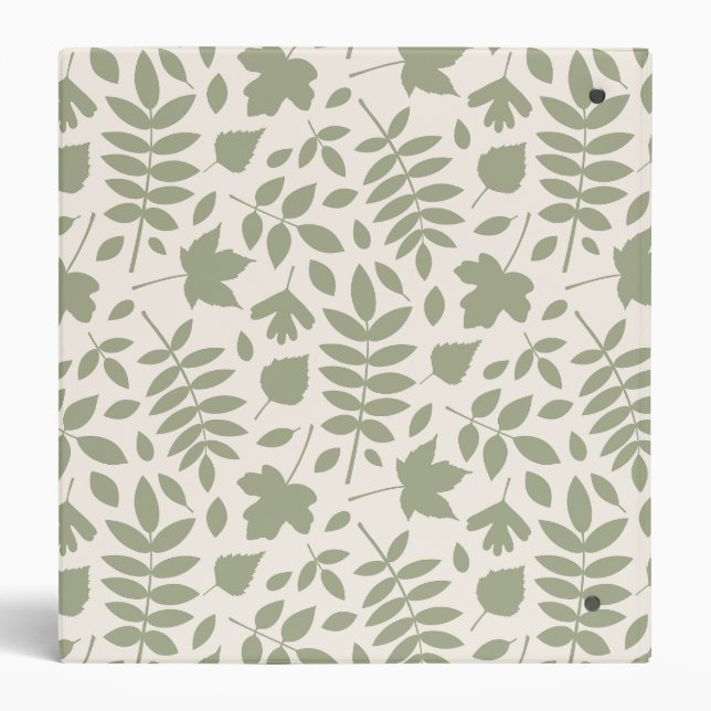 Fallen Leaves Lg Pattern Green on Cream 3 Ring Binder (Back)