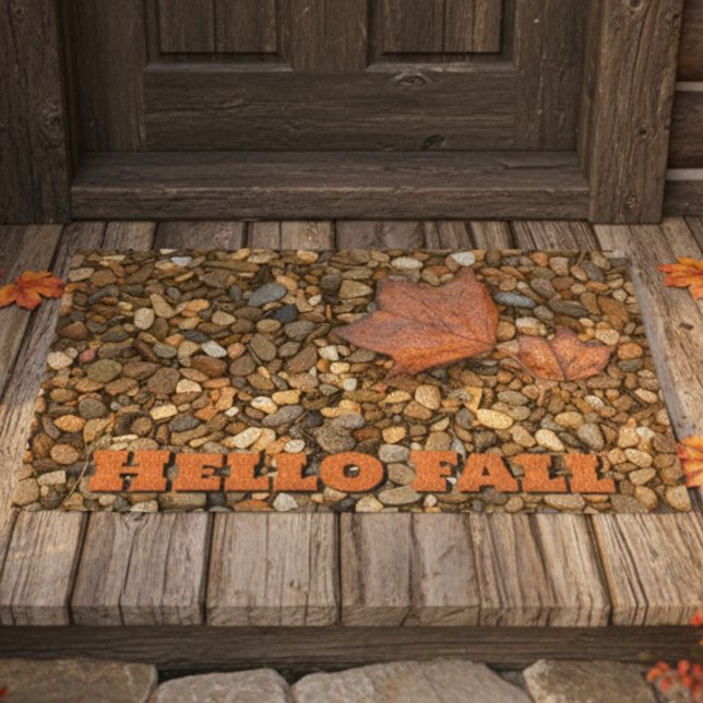 Fallen Leaves on Pebbles Photographic Autumn Coir Fiber Doormat (Creator Uploaded)