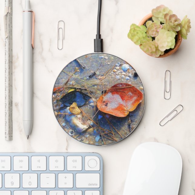 Fallen Leaves on Sand Wireless Charger (Desk)