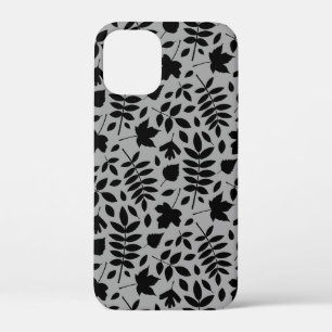 Fallen Leaves Pattern Black on Grey iPhone 12 Mini Case