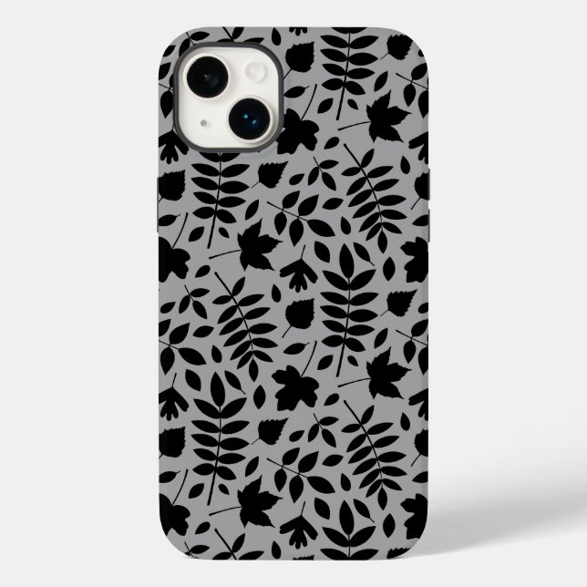 Fallen Leaves Pattern Black on Grey Case-Mate iPhone Case (Back)
