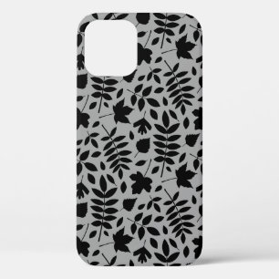 Fallen Leaves Pattern Black on Grey iPhone 12 Pro Case