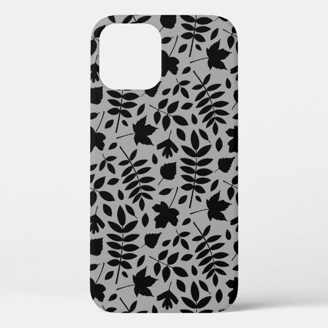 Fallen Leaves Pattern Black on Grey Case-Mate iPhone Case (Back)