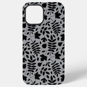 Fallen Leaves Pattern Black on Grey iPhone 12 Pro Max Case