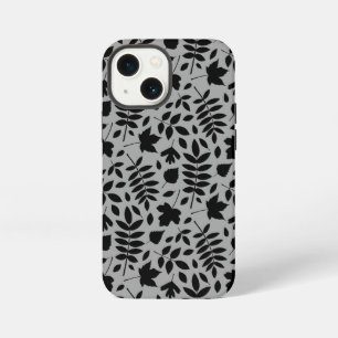 Fallen Leaves Pattern Black on Grey iPhone 13 Mini Case