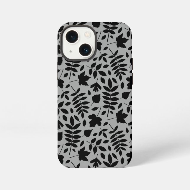 Fallen Leaves Pattern Black on Grey iPhone Case (Back)