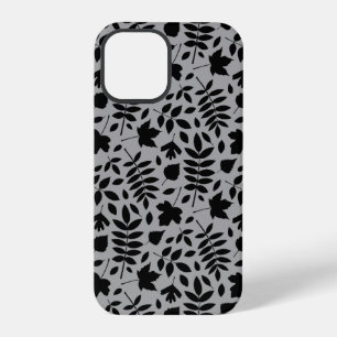 Fallen Leaves Pattern Black on Grey iPhone 12 Pro Case