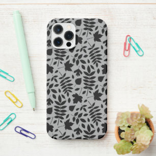 Fallen Leaves Pattern Black on Grey iPhone 12 Pro Case