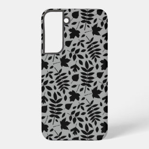 Fallen Leaves Pattern Black on Grey Samsung Galaxy S22+ Case