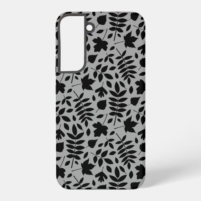 Fallen Leaves Pattern Black on Grey Samsung Galaxy Case (Back)
