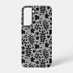 Fallen Leaves Pattern Black on Grey Samsung Galaxy S21 Case