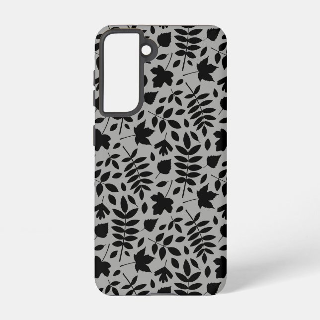 Fallen Leaves Pattern Black on Grey Samsung Galaxy Case (Back)