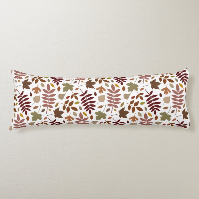 Fallen Leaves Pattern Fall Colors on White Body Pillow (Front)