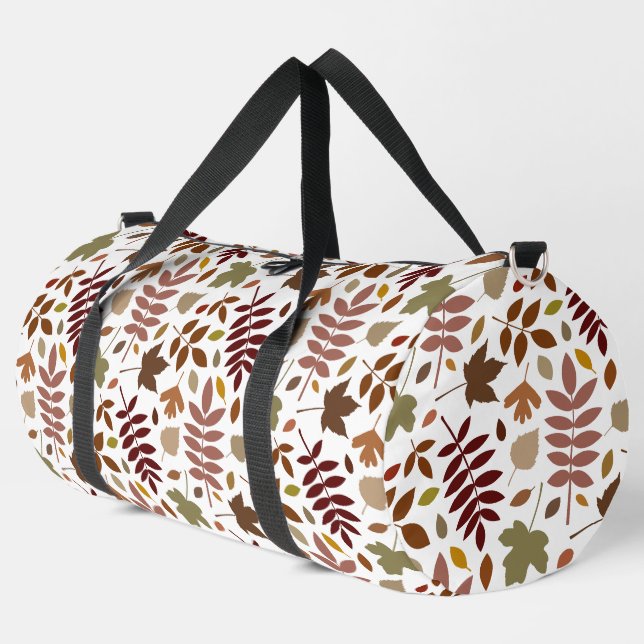 Fallen Leaves Pattern Fall Colors on White Duffle Bag (Left Corner)