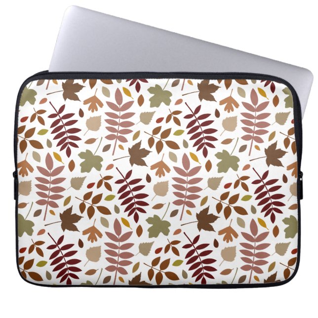 Fallen Leaves Pattern Fall Colors on White Laptop Sleeve (Front)