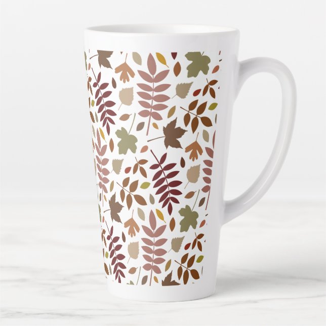 Fallen Leaves Pattern Fall Colors on White Latte Mug (Right)