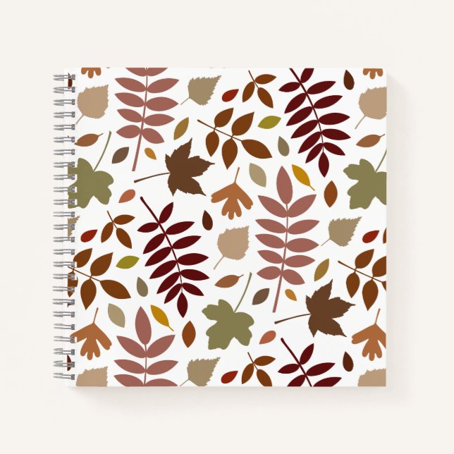 Fallen Leaves Pattern Fall Colors on White Notebook (Front)