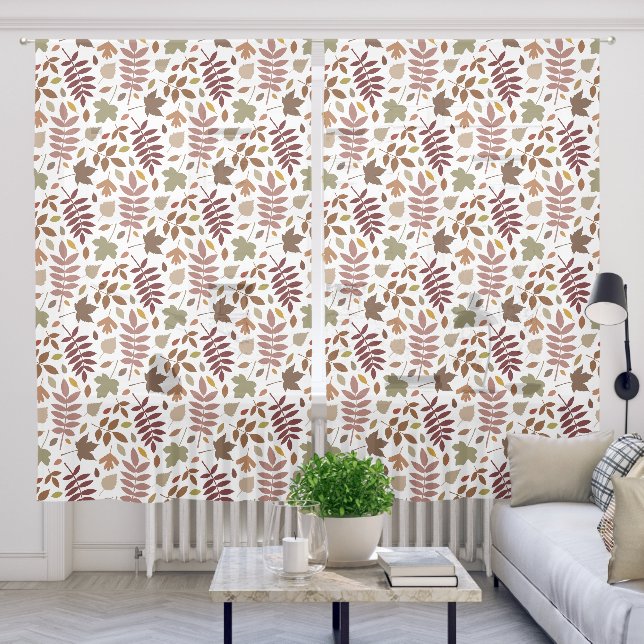 Fallen Leaves Pattern Fall Colors on White Sheer Curtains (Living Room)