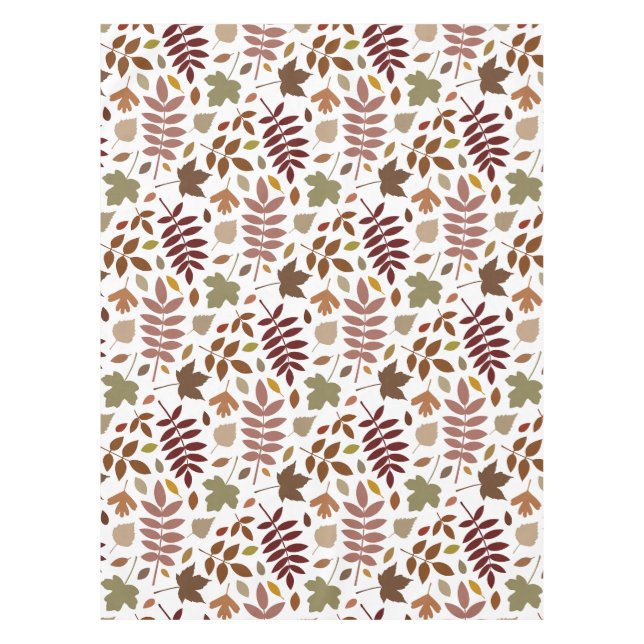 Fallen Leaves Pattern Fall Colors on White Tablecloth (Front)