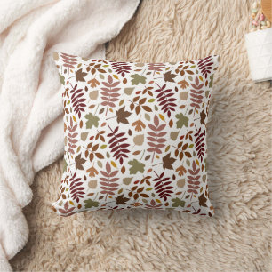 Fallen Leaves Pattern Fall Colors on White Throw Pillow