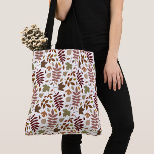 Fallen Leaves Pattern Fall Colors on White Tote Bag