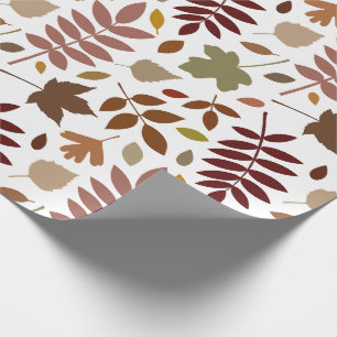 Fallen Leaves Pattern Fall Colors on White Wrapping Paper