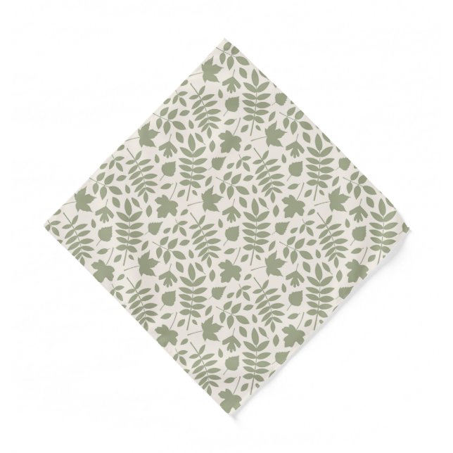 Fallen Leaves Pattern Green on Cream Bandana (Front)