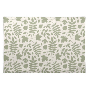 Fallen Leaves Pattern Green on Cream Cloth Placemat
