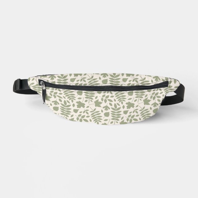 Fallen Leaves Pattern Green on Cream Fanny Pack (Front)