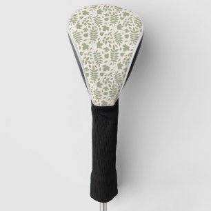 Fallen Leaves Pattern Green on Cream Golf Head Cover