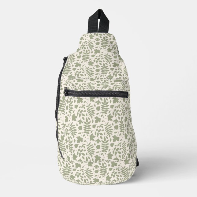 Fallen Leaves Pattern Green on Cream Sling Bag (Front)