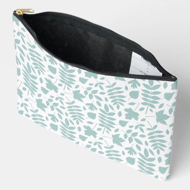 Fallen Leaves Pattern Lt Teal on White Accessory Pouch (Open)