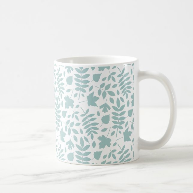 Fallen Leaves Pattern Lt Teal on White Coffee Mug (Right)
