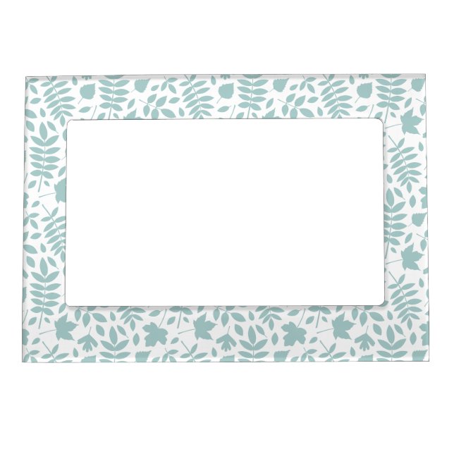 Fallen Leaves Pattern Lt Teal on White Magnetic Frame (Front)