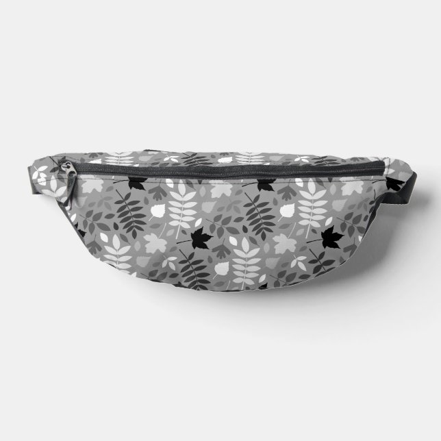 Fallen Leaves Pattern Monochrome on Grey Fanny Pack (Lay Down)