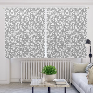 Fallen Leaves Pattern White on Grey Blackout Curtains