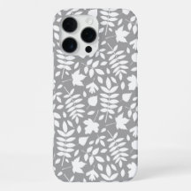 Fallen Leaves Pattern White on Grey