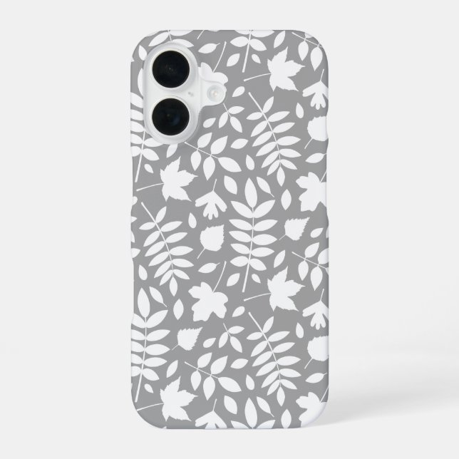 Fallen Leaves Pattern White on Grey iPhone Case (Back)