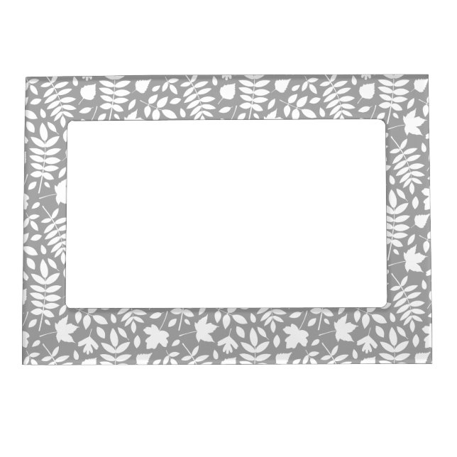 Fallen Leaves Pattern White on Grey Magnetic Frame (Front)