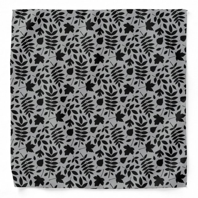 Fallen Leaves Rpt Pattern Black on Grey Bandana (Front)