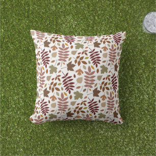 Fallen Leaves Rpt Pattern Fall Colors on White Outdoor Pillow