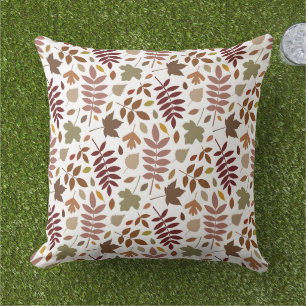 Fallen Leaves Rpt Pattern Fall Colors on White Outdoor Pillow
