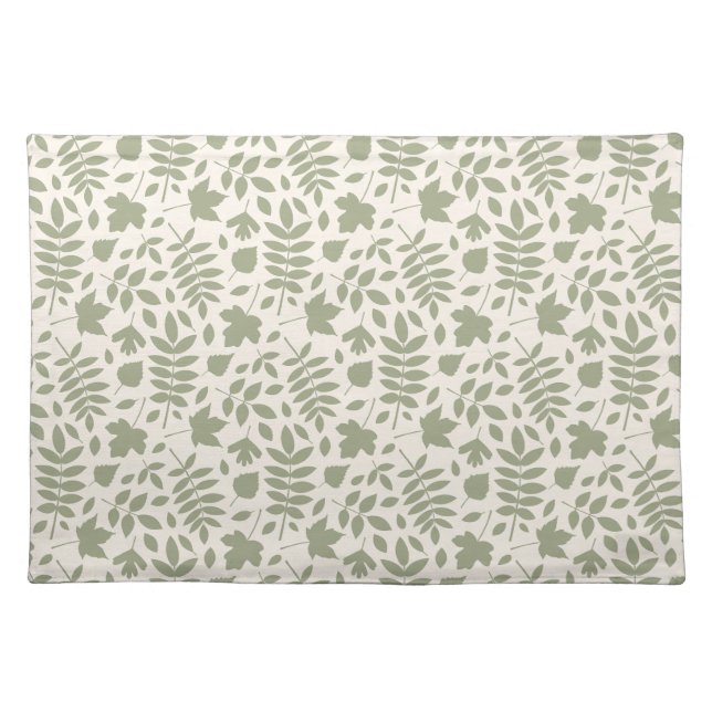 Fallen Leaves Rpt Pattern Green on Cream Cloth Placemat (Front)