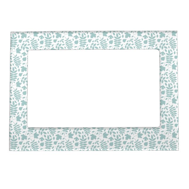 Fallen Leaves Rpt Pattern Lt Teal on White Magnetic Frame (Front)