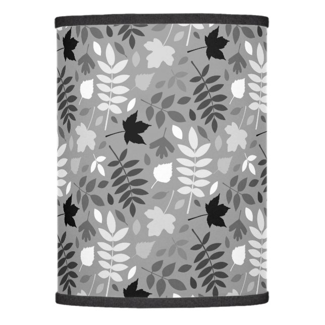 Fallen Leaves Rpt Pattern Monochrome on Grey Lamp Shade (Front)