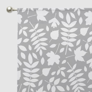 Fallen Leaves Sml Pattern White on Grey Sheer Curtains