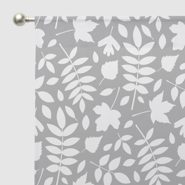 Fallen Leaves Sml Pattern White on Grey Sheer Curtains (Pocket)