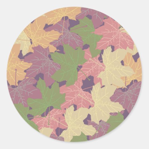 FALLEN MAPLE LEAVES HAPPY AUTUMN CLASSIC ROUND STICKER