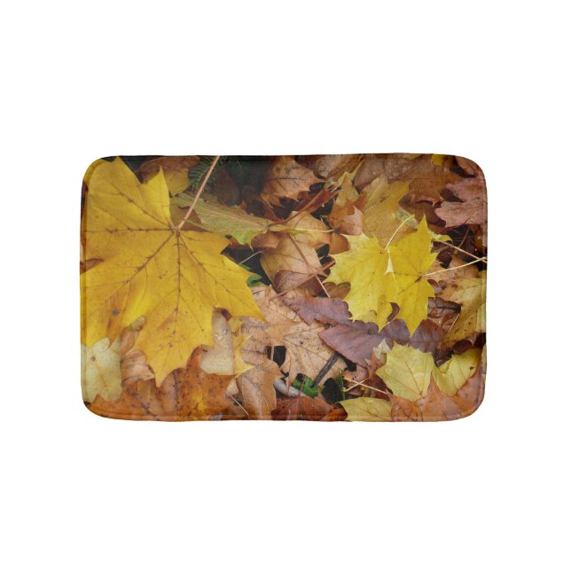 Fallen Maple Leaves Yellow Autumn Nature Bath Mat (Front)